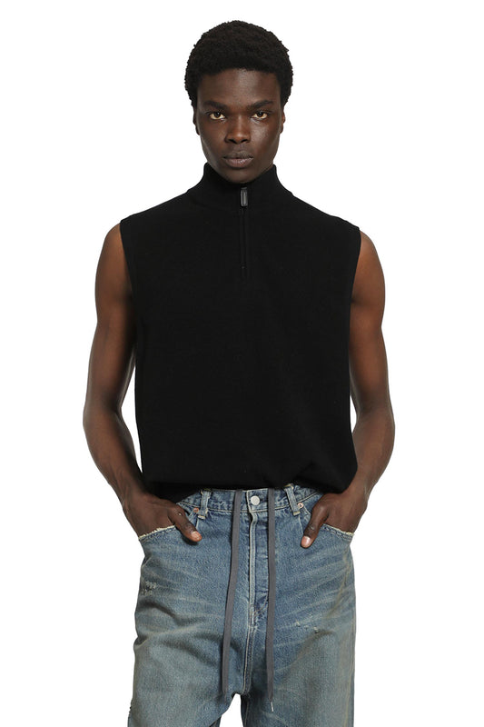 Extra Fine Wool Knit Half Zip Vest