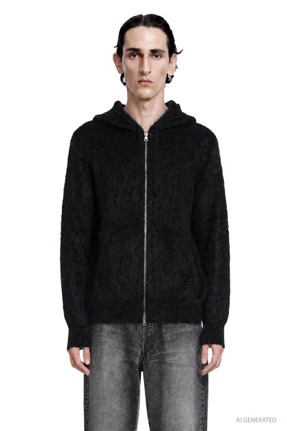 Kid Mohair Knit Zip Hoody