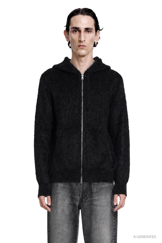Kid Mohair Knit Zip Hoody