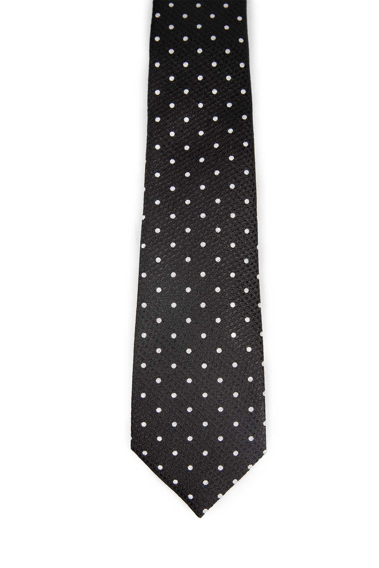 Embroidered Polka-Dot Silk Jacquard Tie