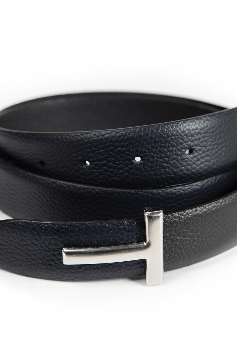 Grain Leather Metal T Reversible Belt