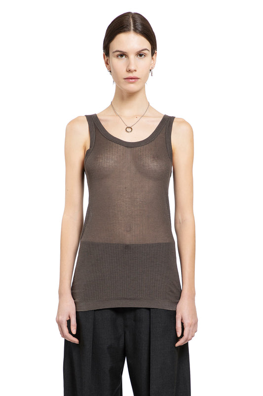 LEMAIRE WOMAN BROWN T-SHIRTS & TANK TOPS