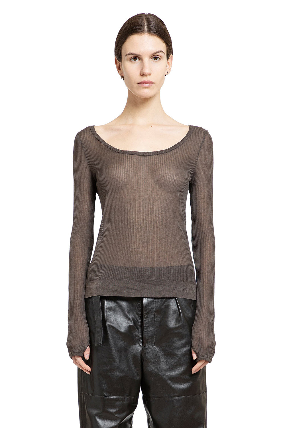 LEMAIRE WOMAN BROWN T-SHIRTS & TANK TOPS