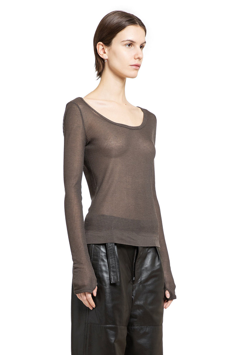 LEMAIRE WOMAN BROWN T-SHIRTS & TANK TOPS