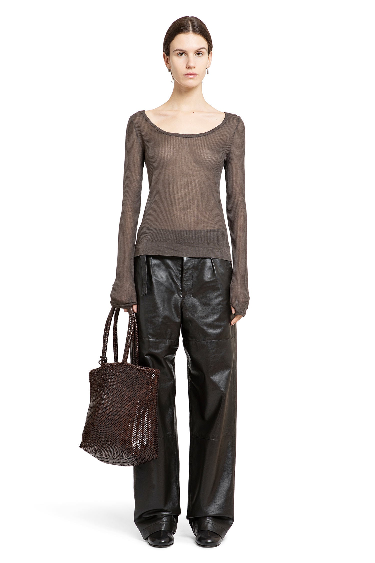 LEMAIRE WOMAN BROWN T-SHIRTS & TANK TOPS