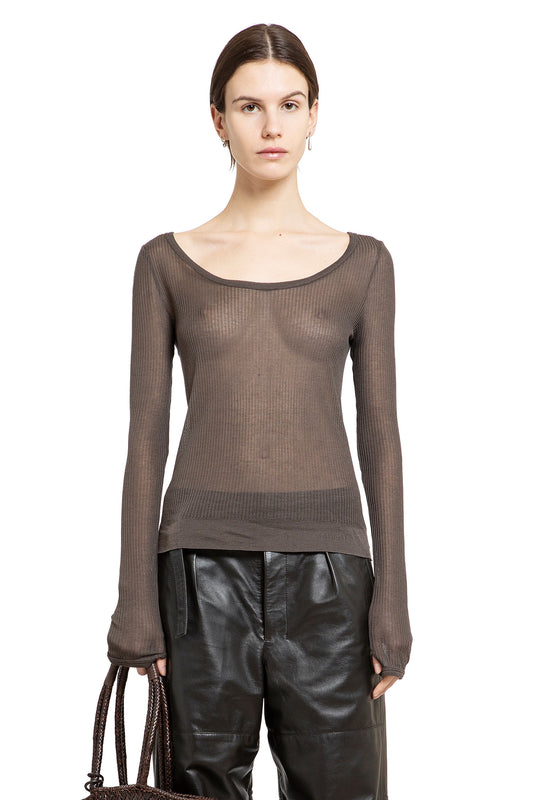 LEMAIRE WOMAN BROWN T-SHIRTS & TANK TOPS