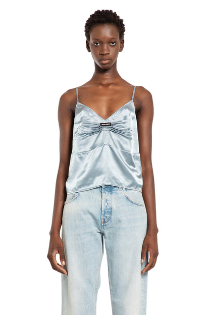 MIU MIU WOMAN BLUE T-SHIRTS & TANK TOPS