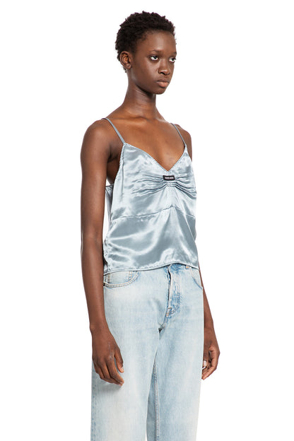 MIU MIU WOMAN BLUE T-SHIRTS & TANK TOPS