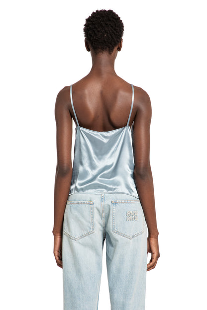 MIU MIU WOMAN BLUE T-SHIRTS & TANK TOPS