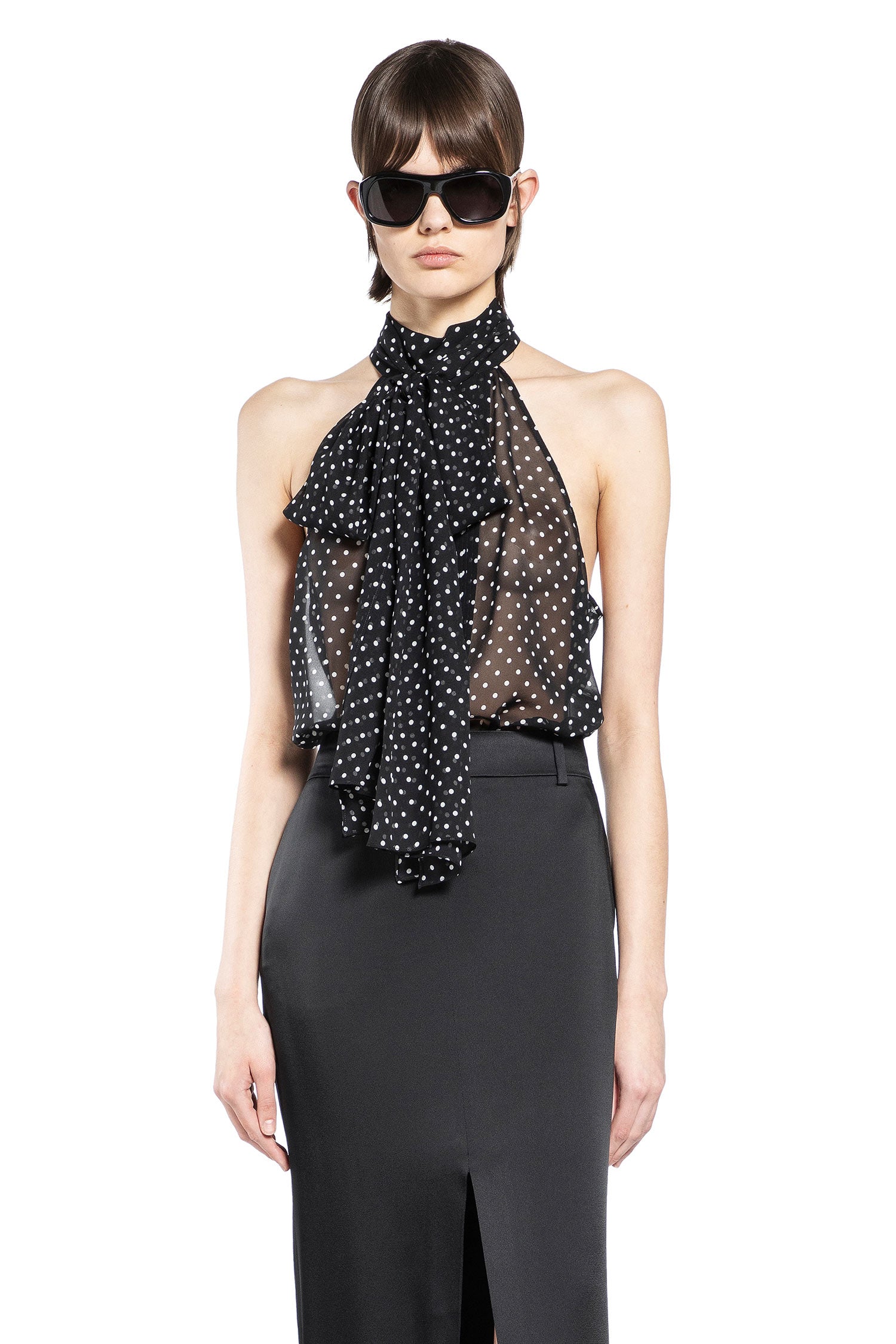 Polka Dot Silk Georgette Halter Top