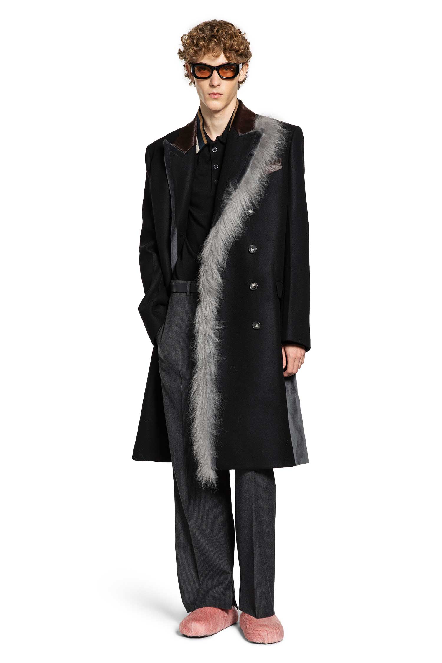 Wool Felt Coat with Fur Trim