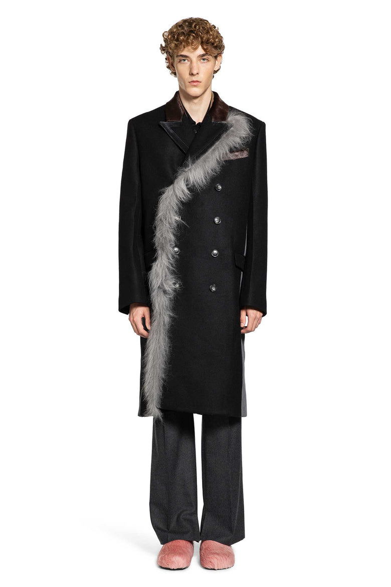 Wool Felt Coat with Fur Trim