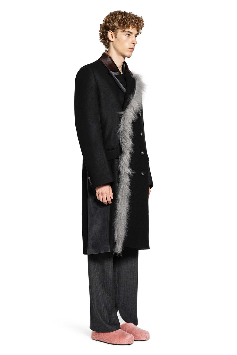 Wool Felt Coat with Fur Trim
