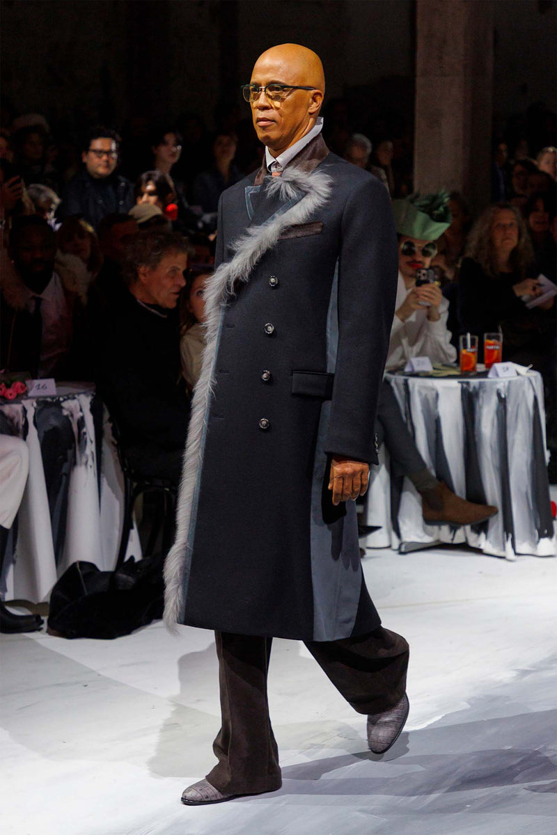 Wool Felt Coat with Fur Trim