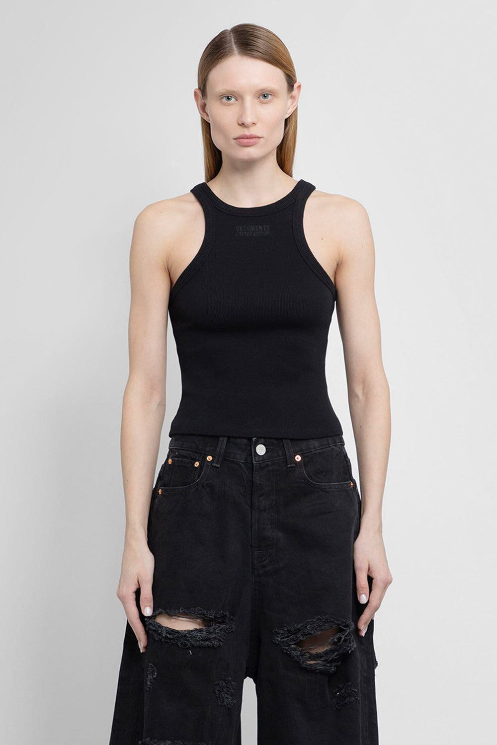 VETEMENTS WOMAN BLACK T-SHIRTS & TANK TOPS