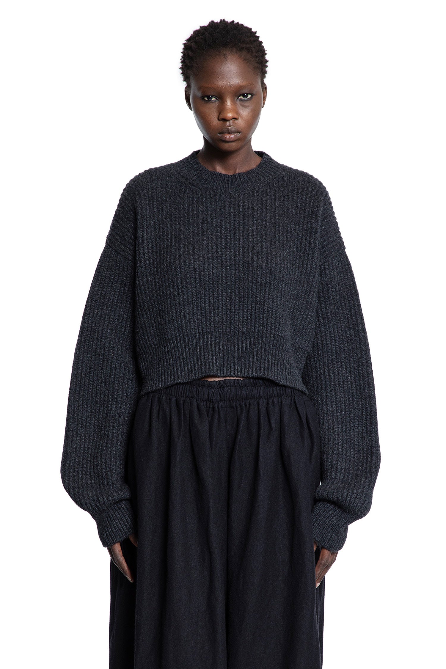 Cropped Ribbed Knit Sweater
