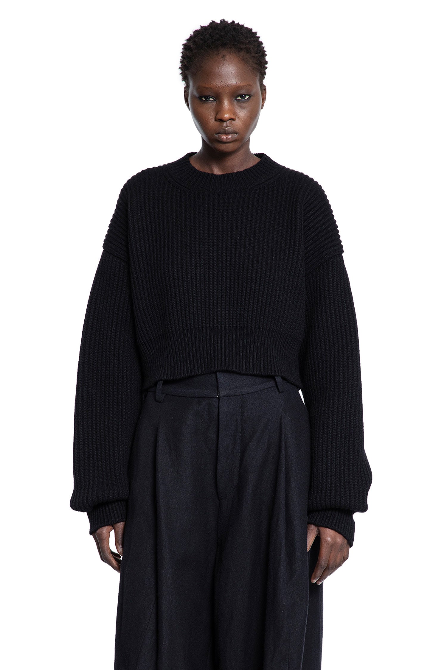 Cropped Ribbed Knit Sweater