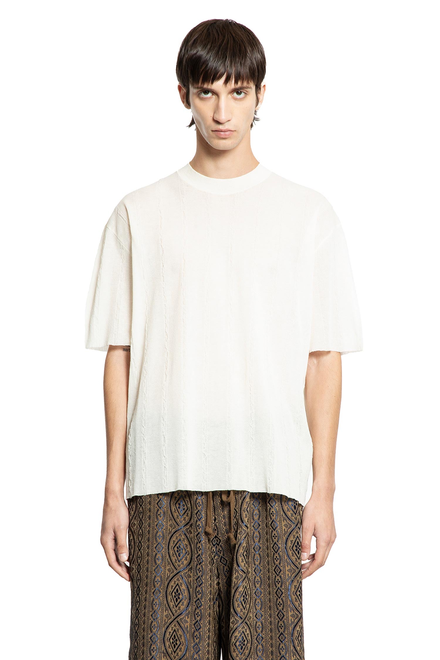 Frayed Stripe Cotton Silk Knit Top