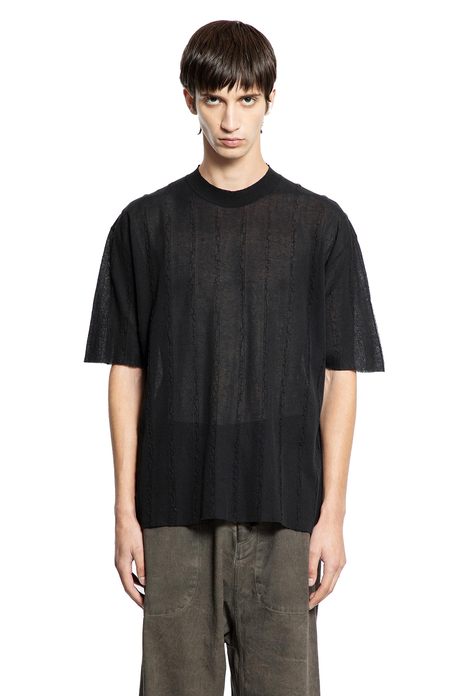 Frayed Stripe Cotton Knit Top