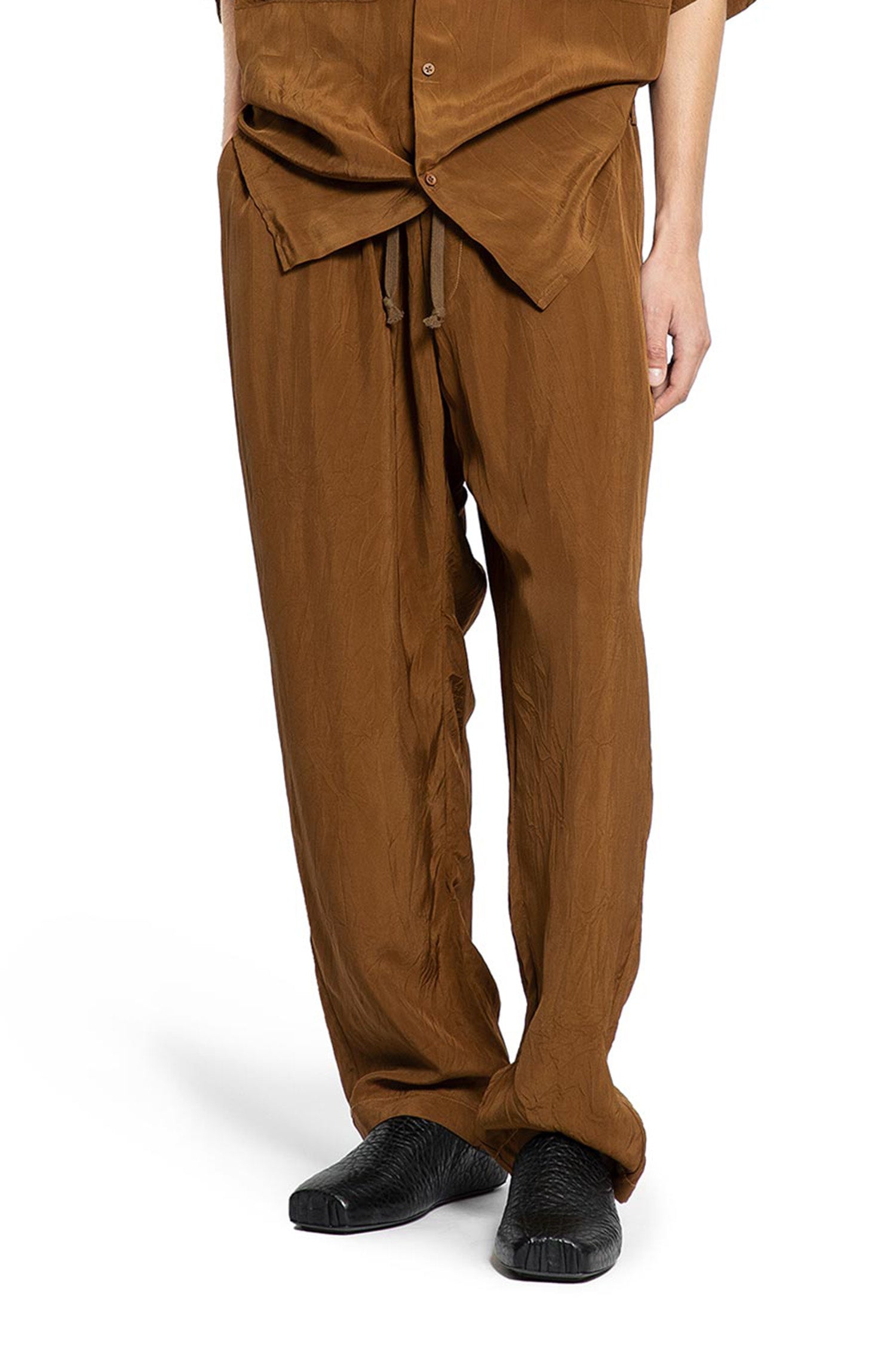 Crinkled Viscose Satin Drawstring Pants