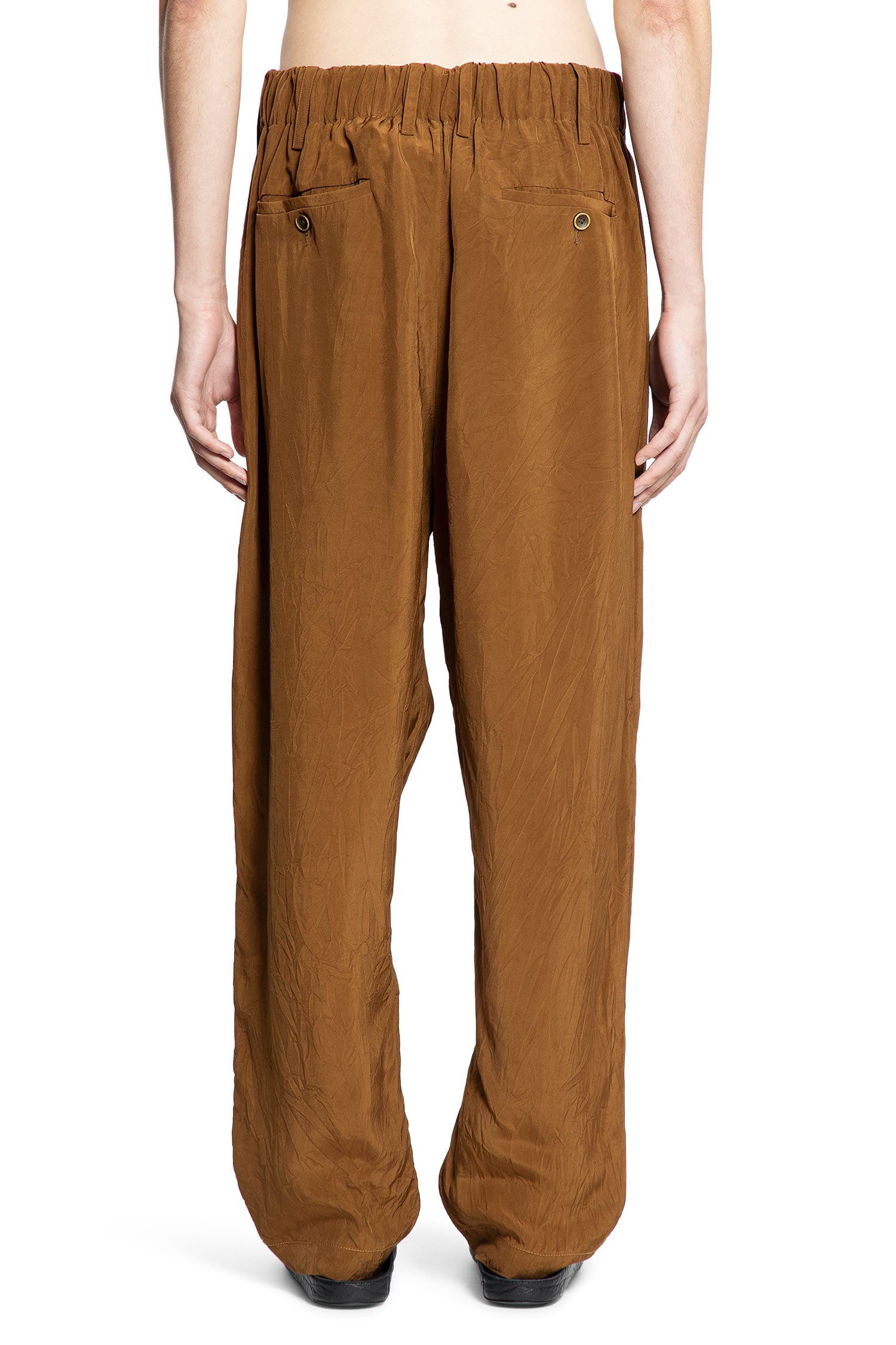 Crinkled Viscose Satin Drawstring Pants