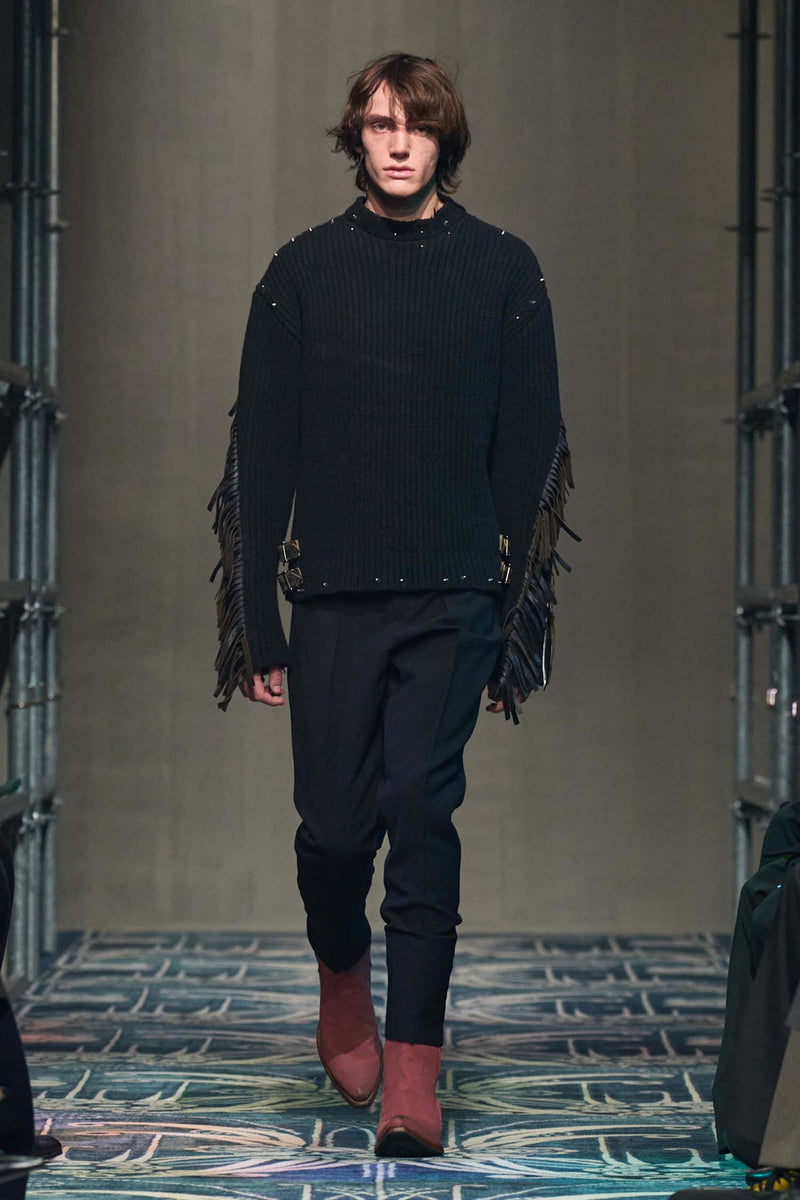 Wool Sweater with Fringes and Studs