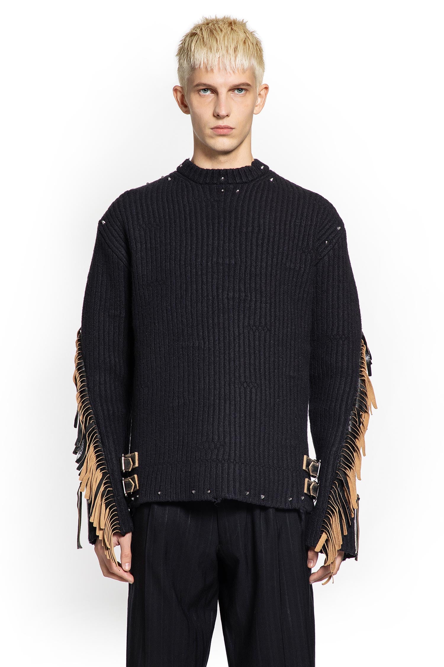 Wool Sweater with Fringes and Studs