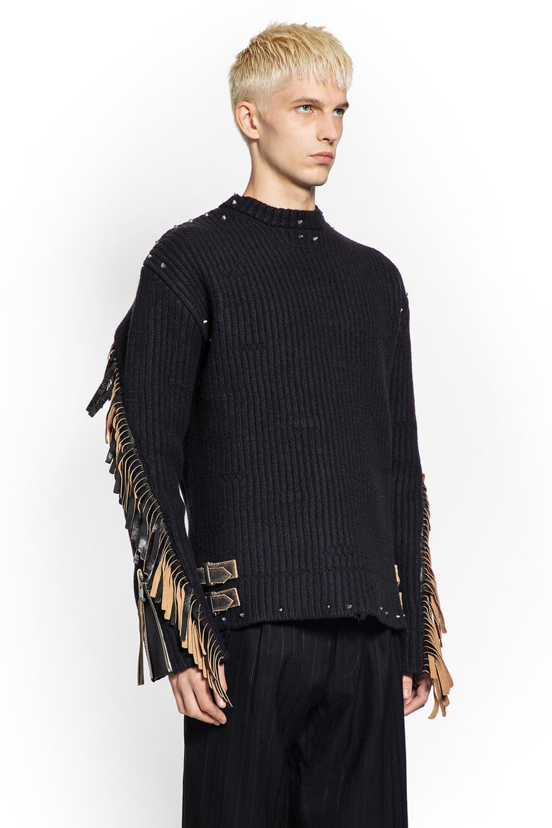 Wool Sweater with Fringes and Studs