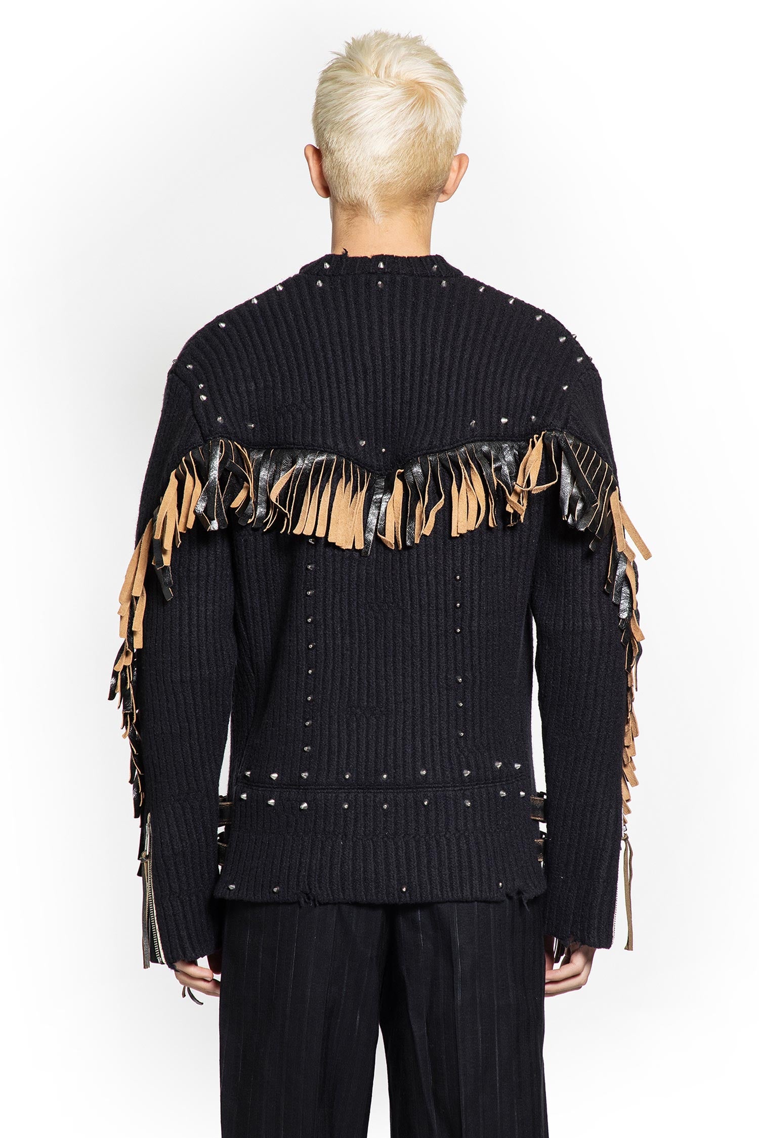 Wool Sweater with Fringes and Studs