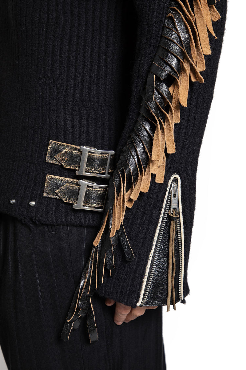 Wool Sweater with Fringes and Studs