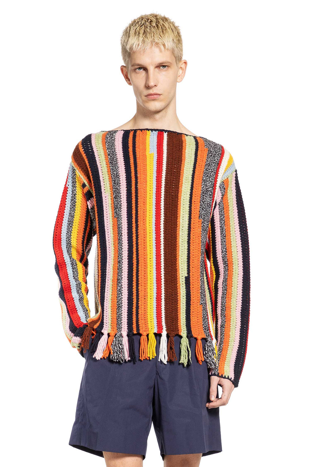 PRADA Wool Crochet Boat Neck Sweater man