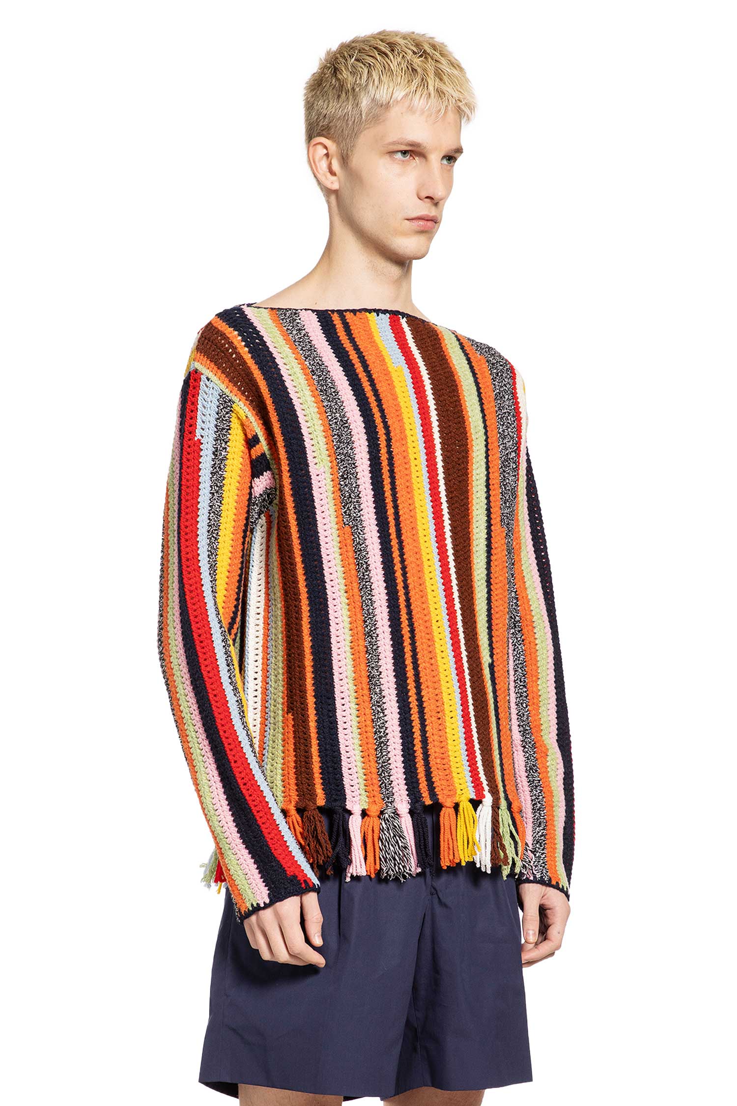 Wool Crochet Boat Neck Sweater