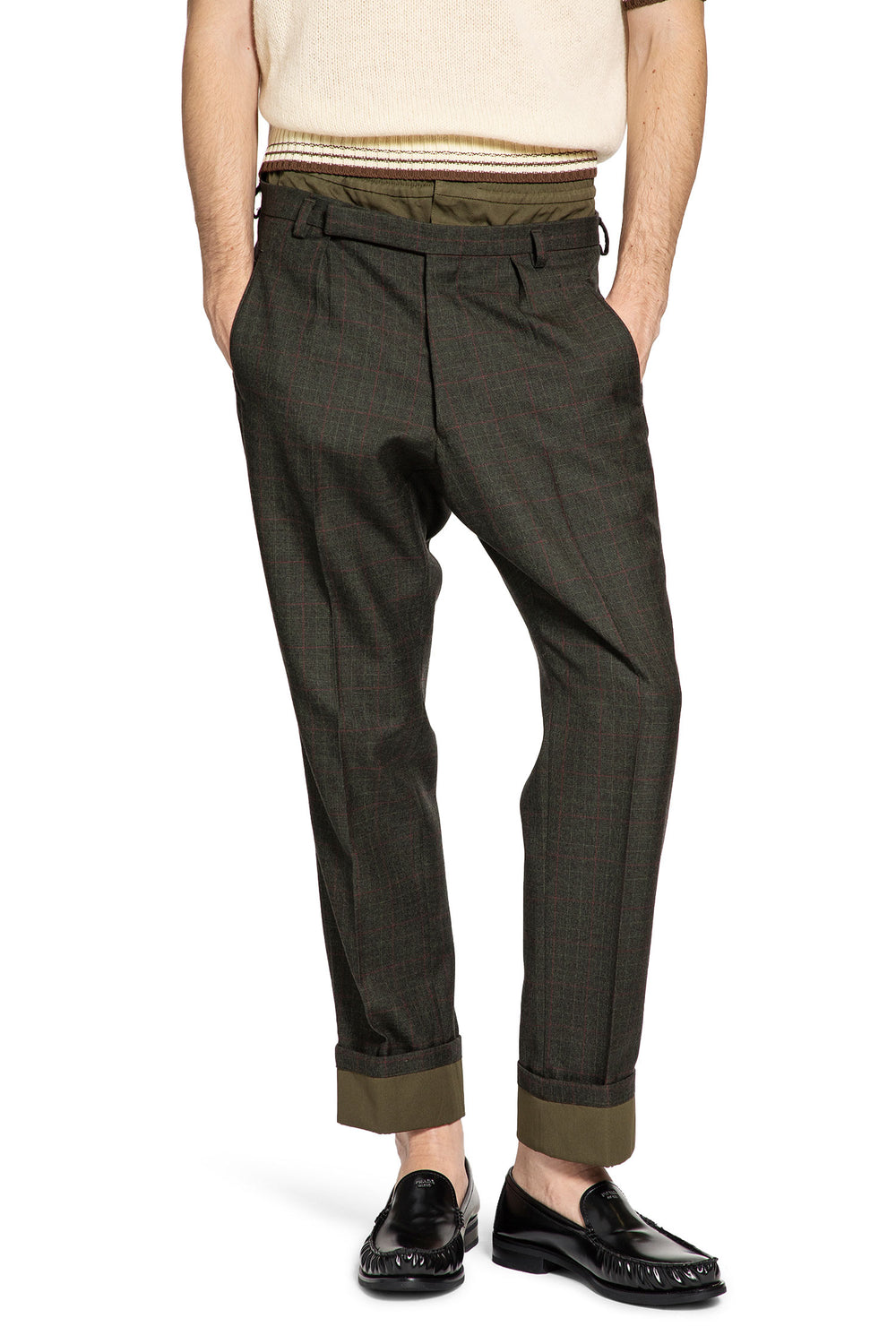 PRADA Check Wool Trousers man