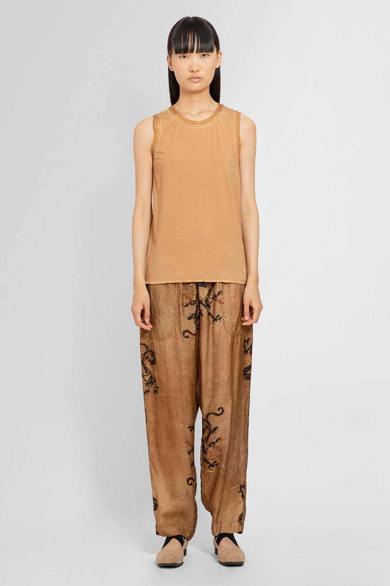 Ann Demeulemeester black loose trousers with orange waistband and