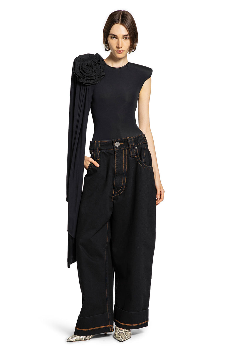 Draped Bodysuit Rose Appliqué