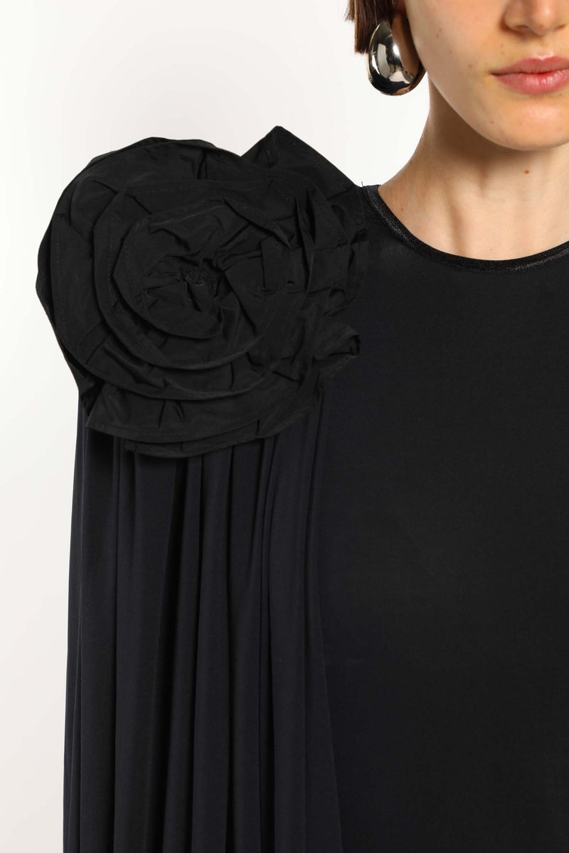 Draped Bodysuit Rose Appliqué