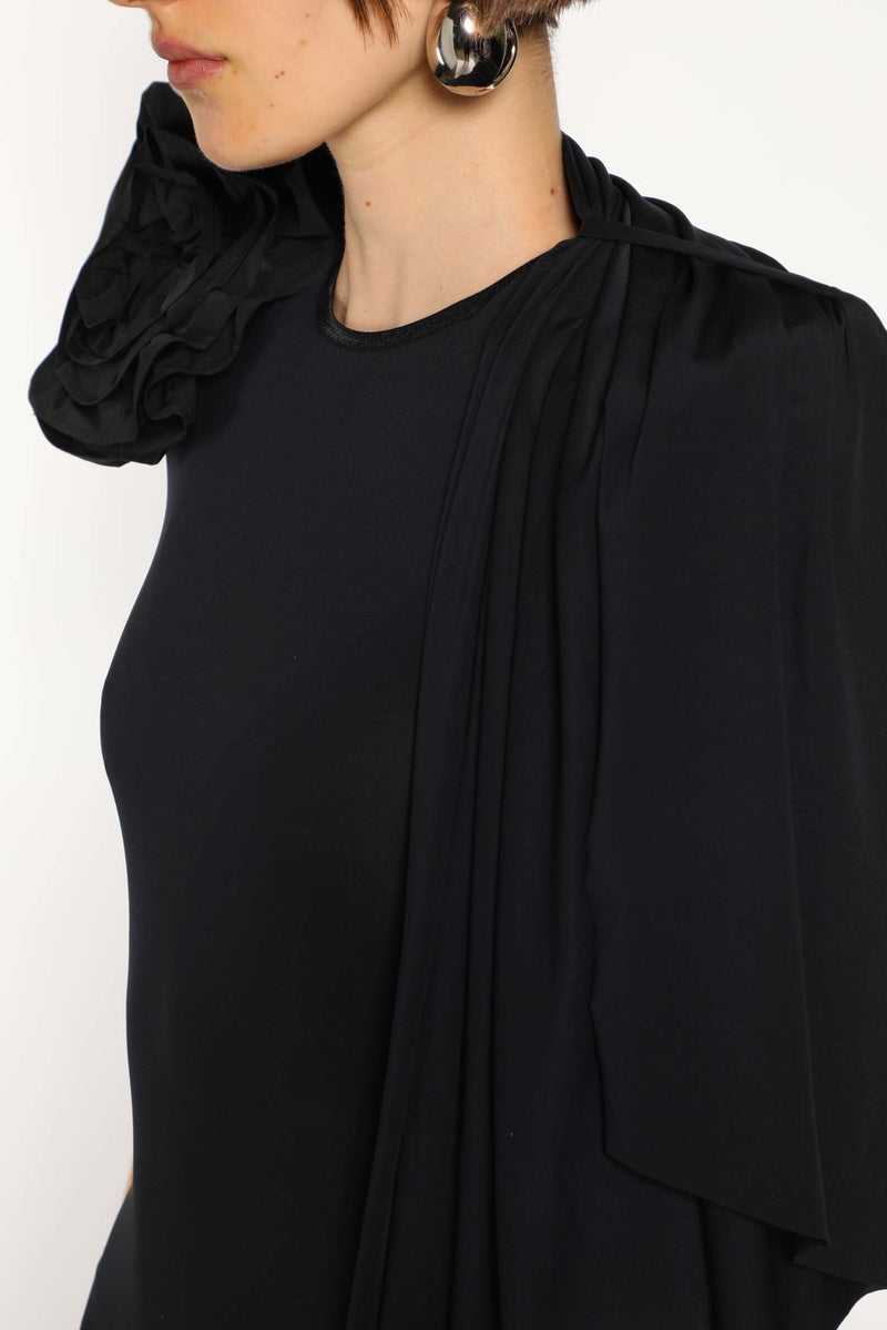 Draped Bodysuit Rose Appliqué