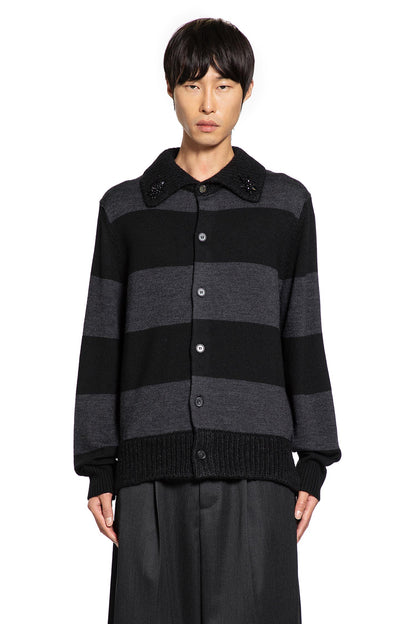 Embellished Fuzzy Collar Rugby Cardigan