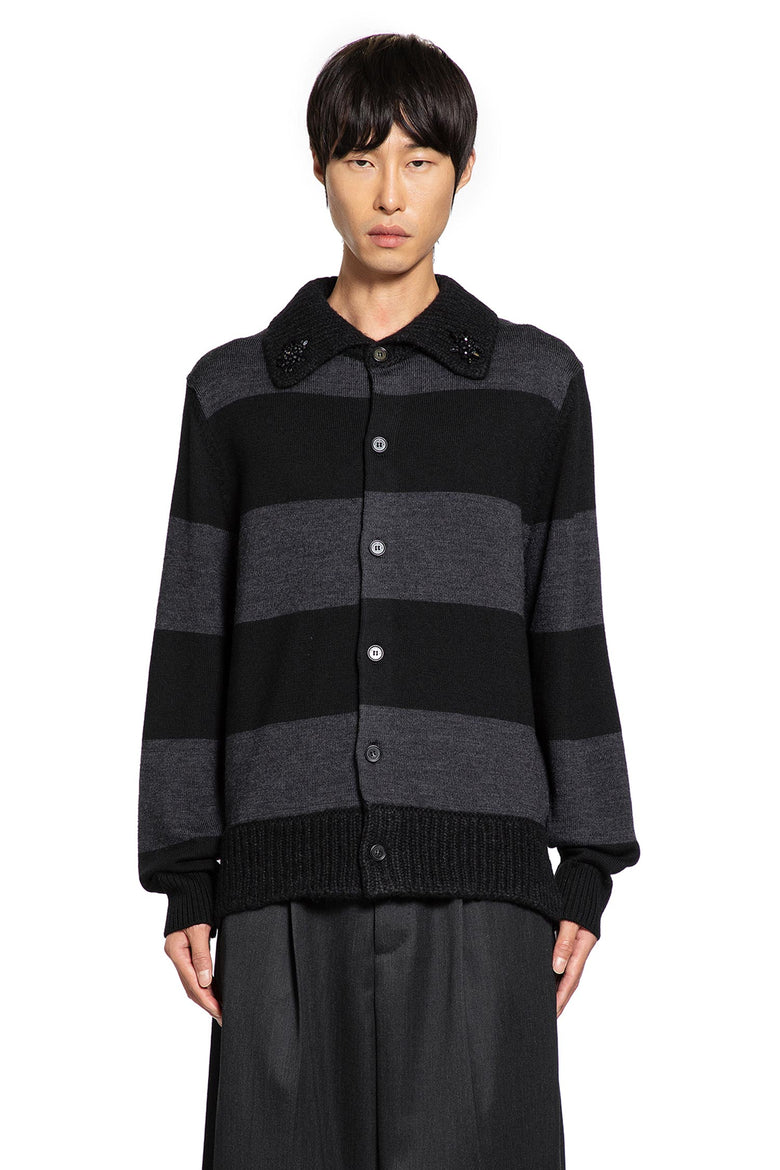 Embellished Fuzzy Collar Rugby Cardigan