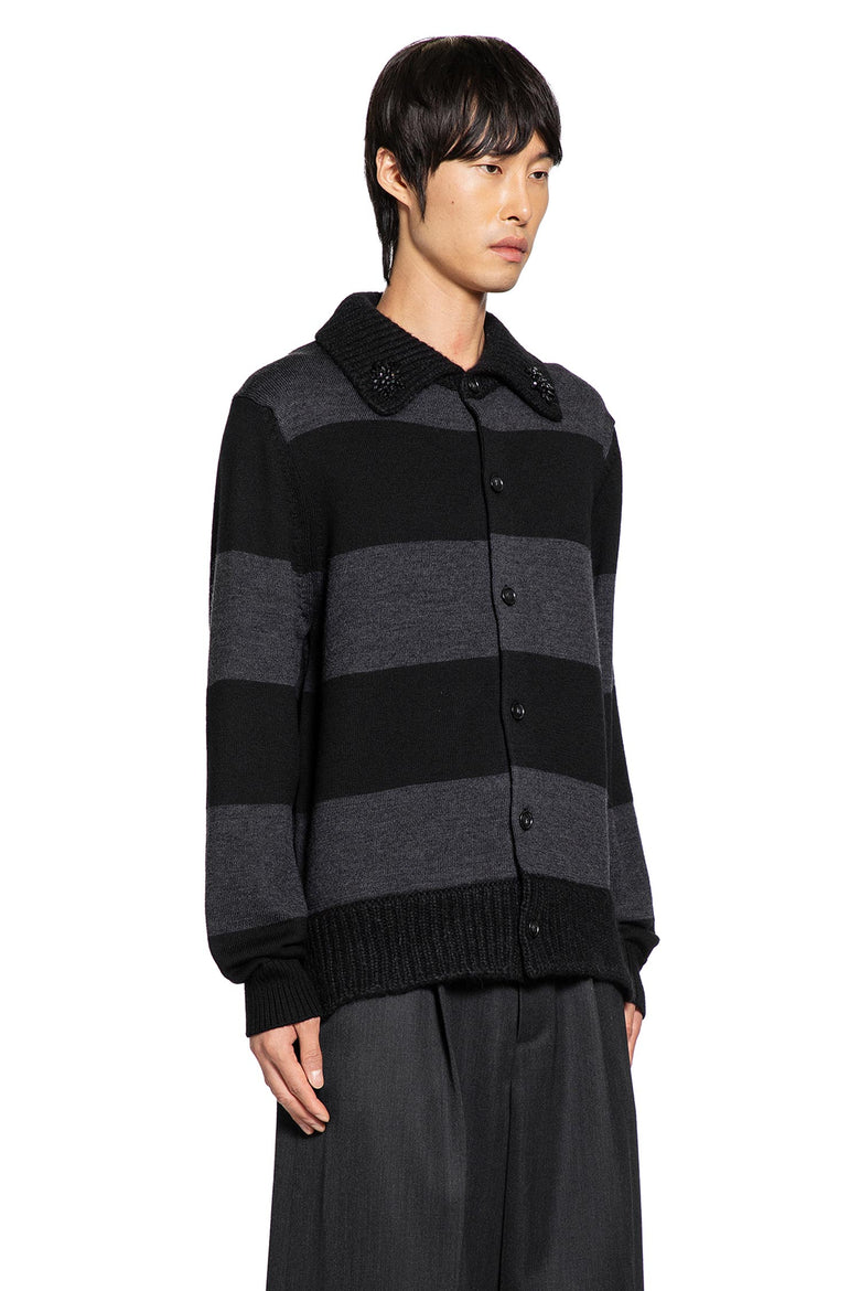 Embellished Fuzzy Collar Rugby Cardigan