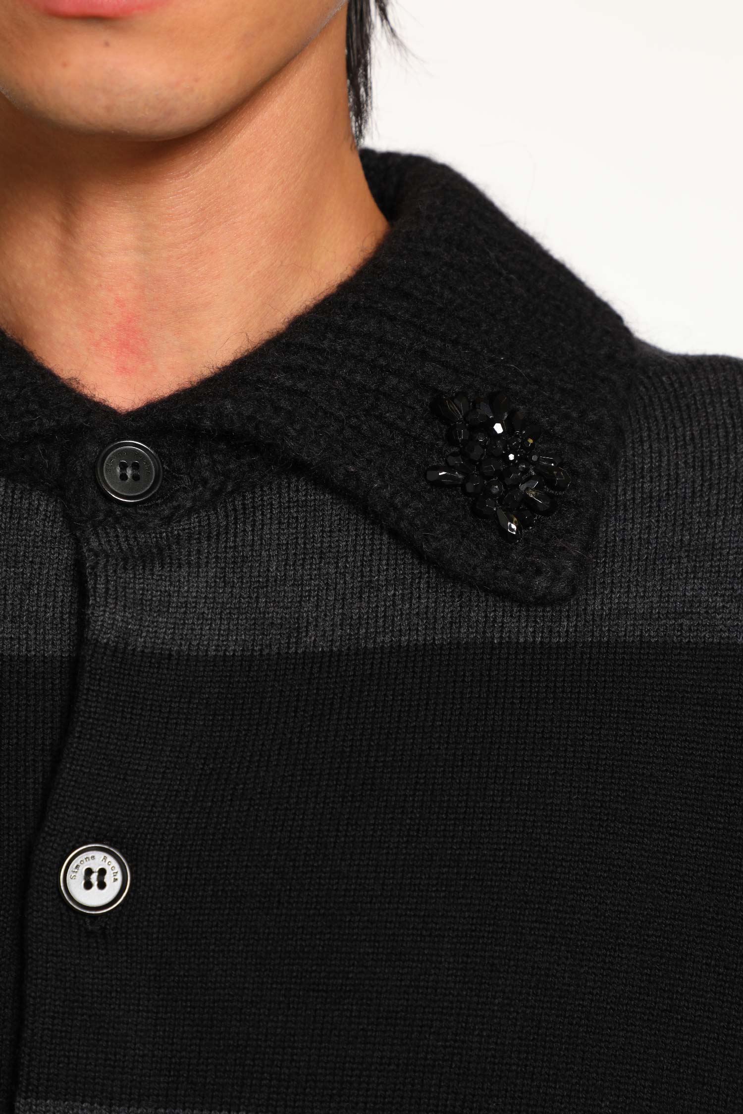 Embellished Fuzzy Collar Rugby Cardigan
