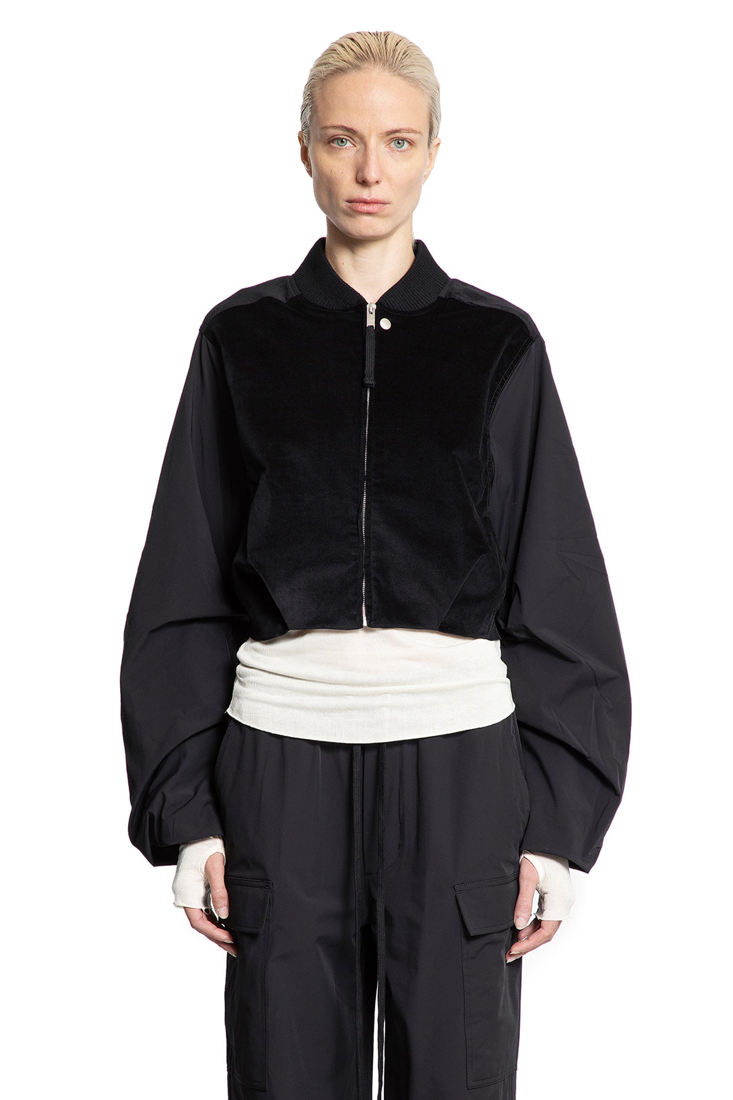 Cropped Bomber in Velvet and Nylon
