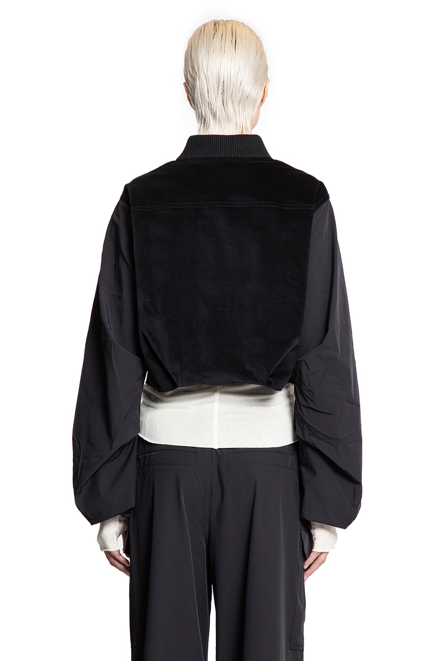 Cropped Bomber in Velvet and Nylon