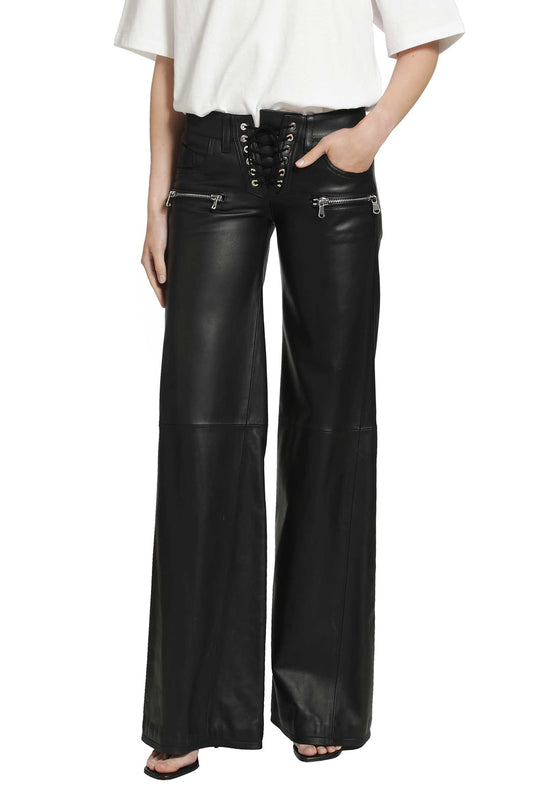 Low-Rise Lace-Up Flare Pants