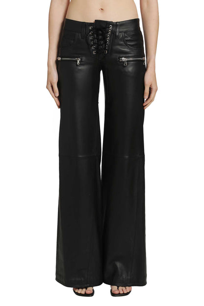 Low-Rise Lace-Up Flare Pants