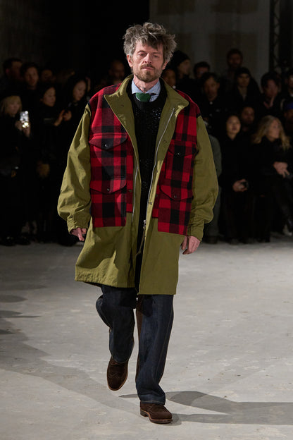 Check Wool and Cotton Canvas Coat