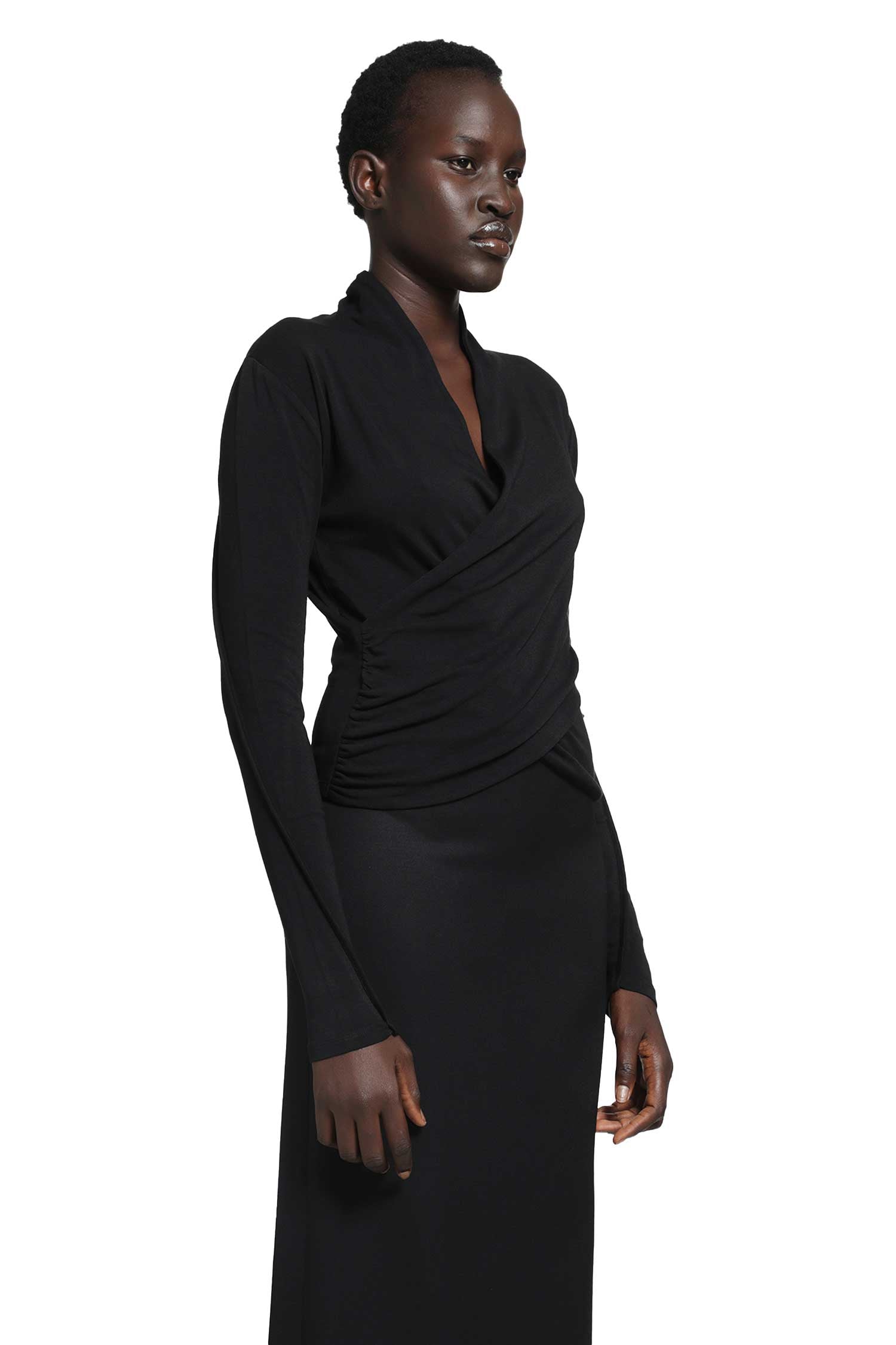 THOM KROM Stretch Cotton Modal Wrap Top woman