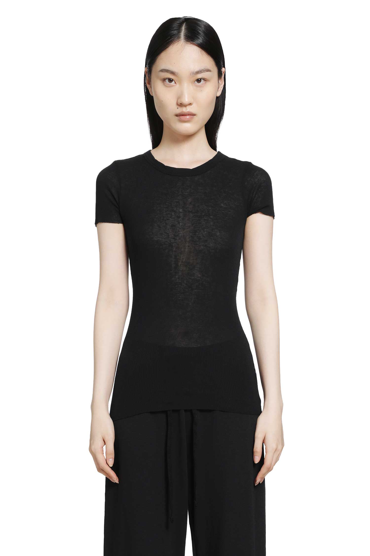 Cotton Cashmere Blend Ribbed Crewneck Tee