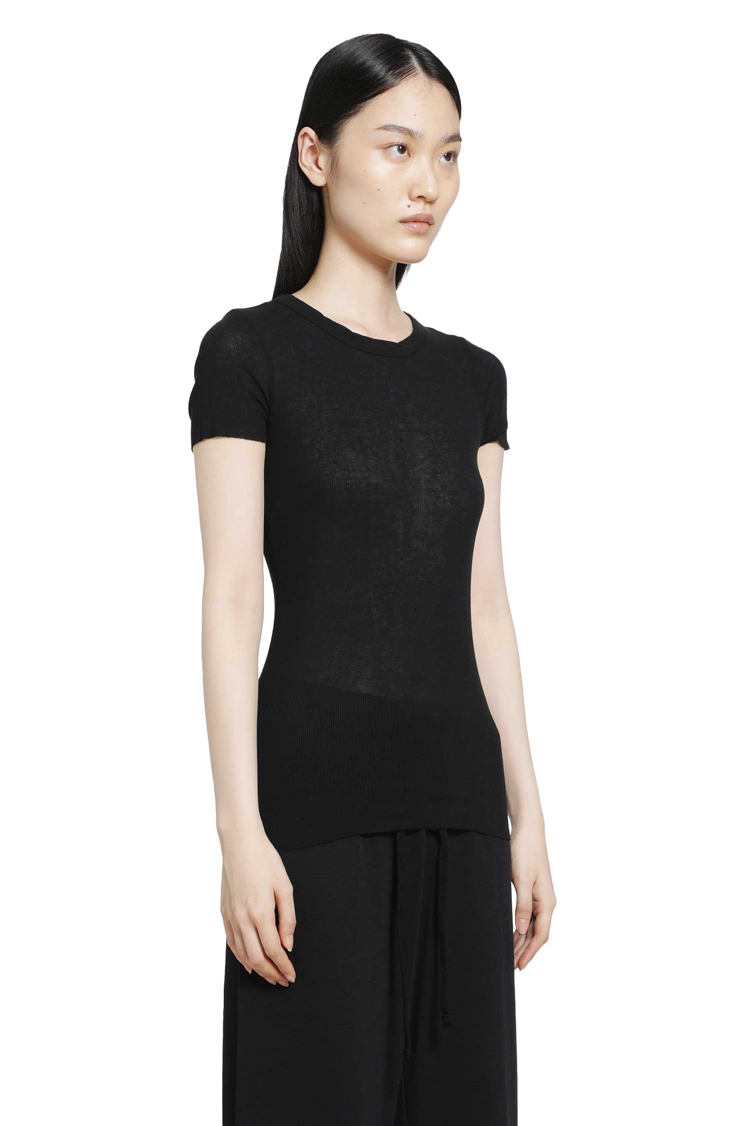 Cotton Cashmere Blend Ribbed Crewneck Tee