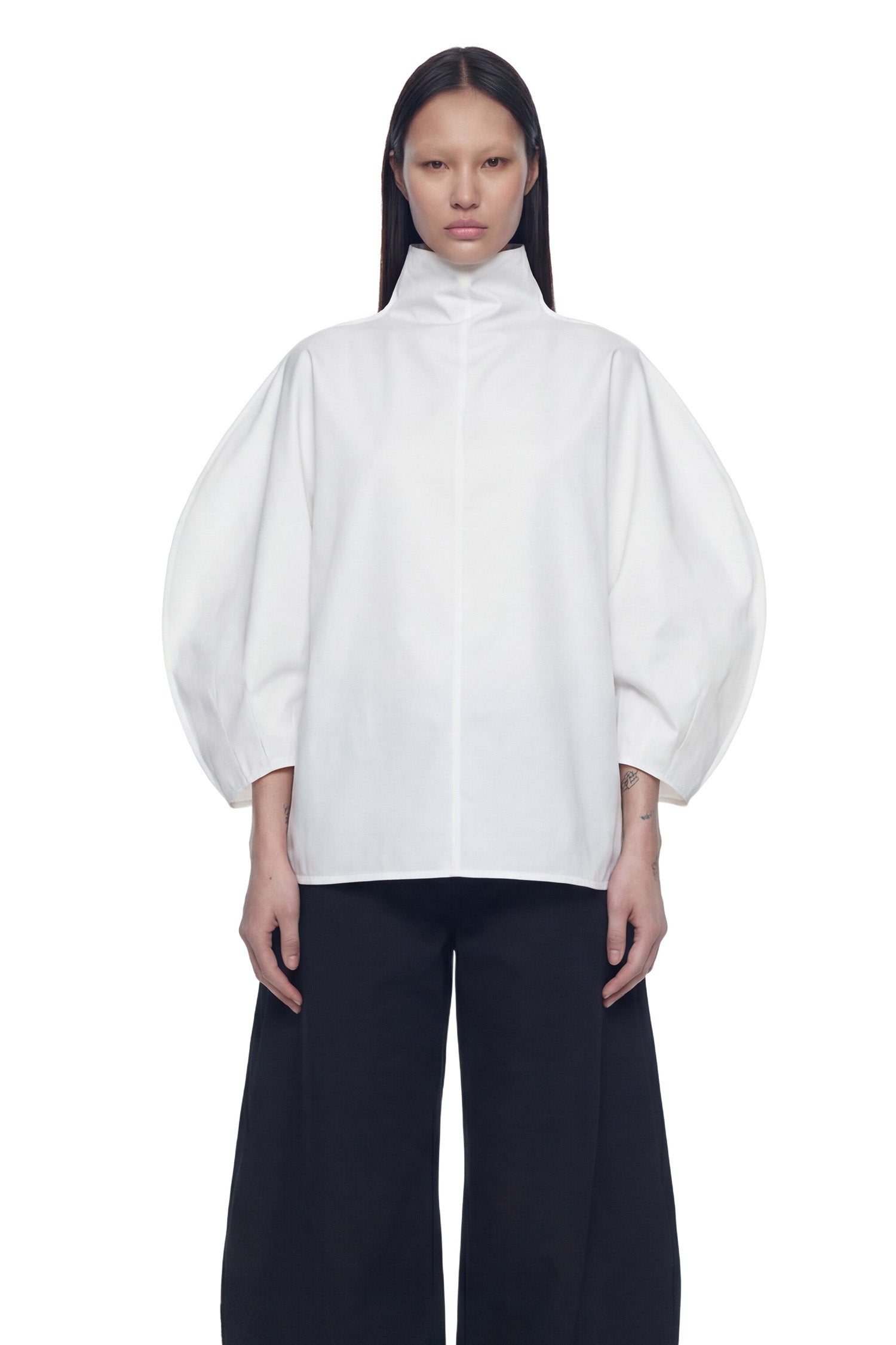 Balloon Sleeve High-Neck Top